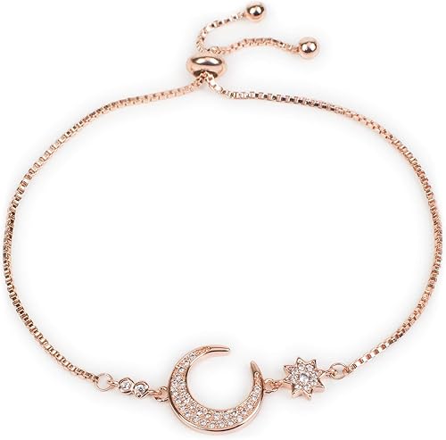 Stylebreaker Bracelet Gourmette Pour Femme Avec Pendentif Brillant Lune Et Etoile Chaine Venitienne Bijou Couleur Or Rose Amazon Fr Bijoux