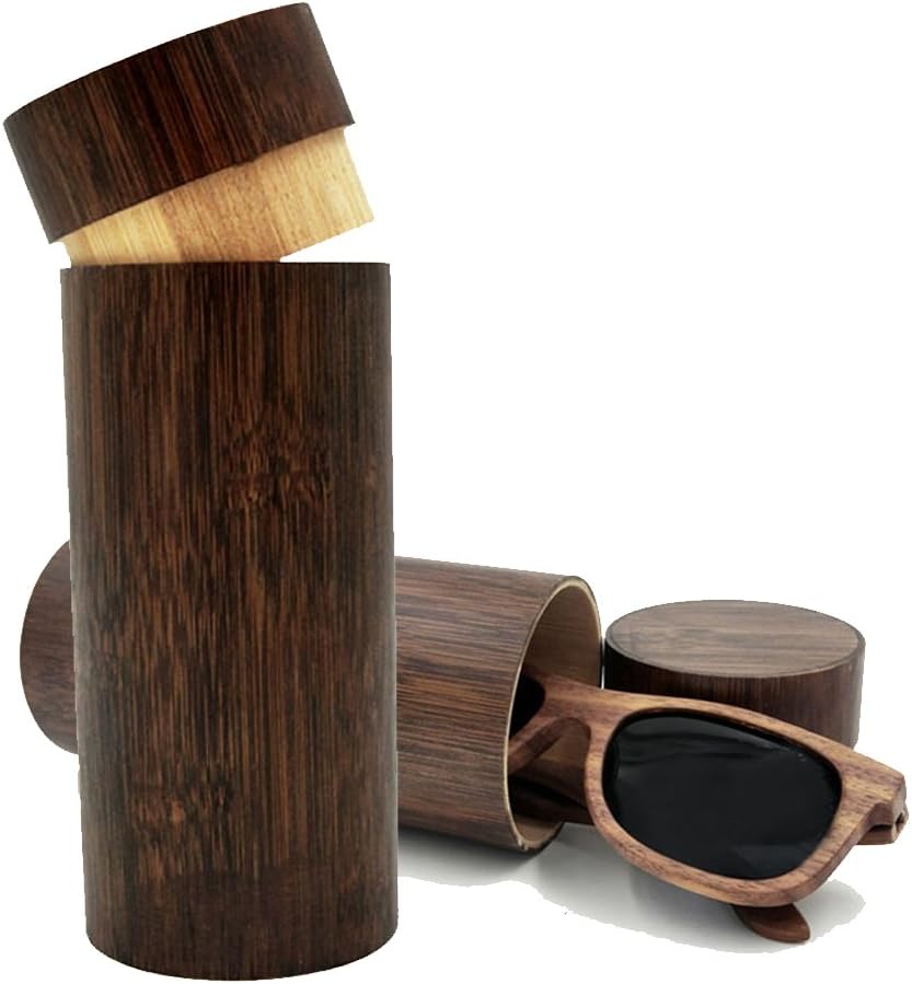 KINGLOO Handmade Bamboo Wooden Glasses Sunglasses Storage Box (Round Brown)