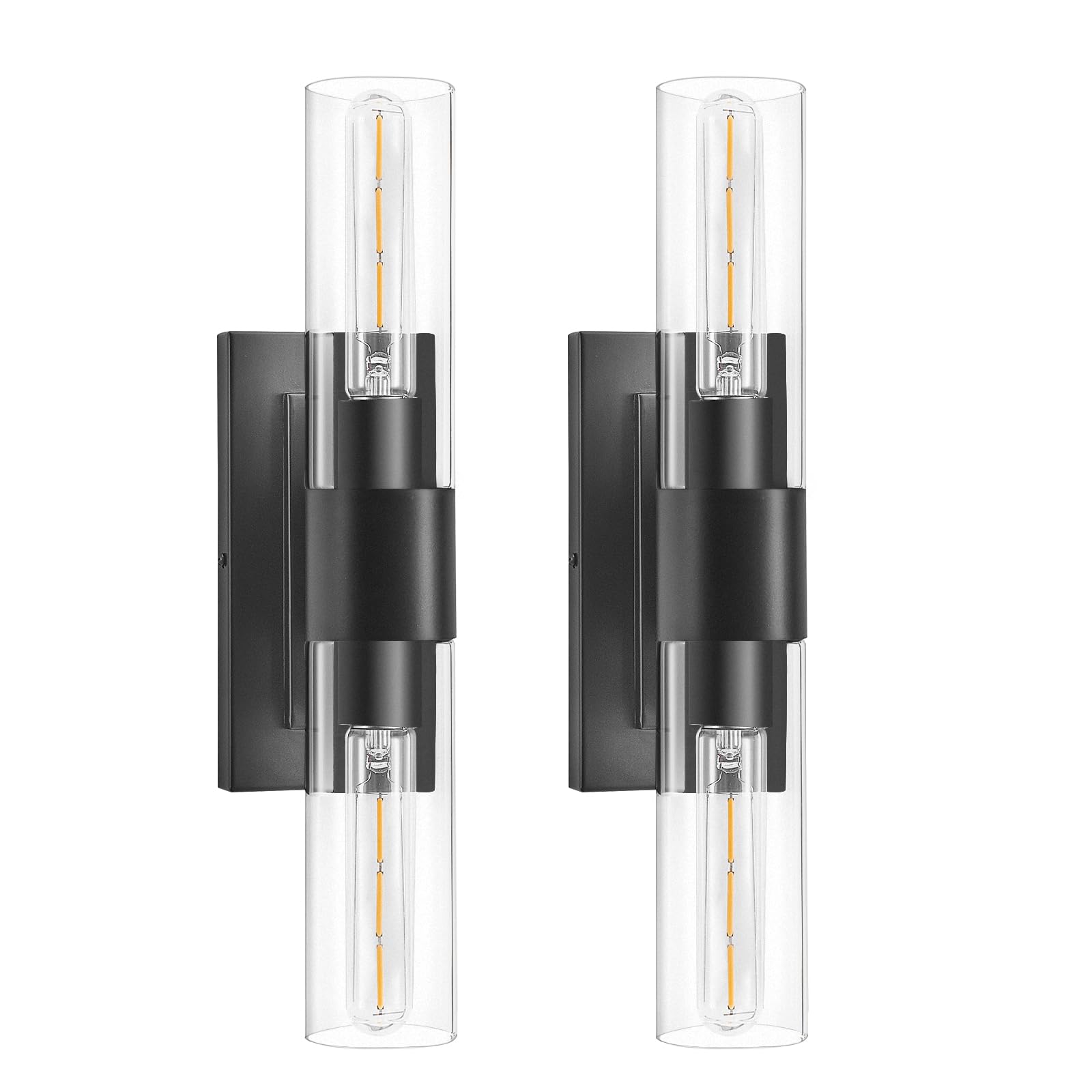 Photo 1 of ZSMAIKU Black Wall Sconces Set of Two,Modern Bathroom Light Fixtures,2-Light Sconces Wall Lighting with Thickened Tempered Clear Glass,19 in Indoor Hardwired Wall Lights for Bedroom,Mirror, E26 Base