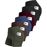 CHRLEISURE 6 Packs Womens Biker Shorts with Pocket, 5 Inch High Waisted Tummy Control Spandex Yoga Workout Shorts