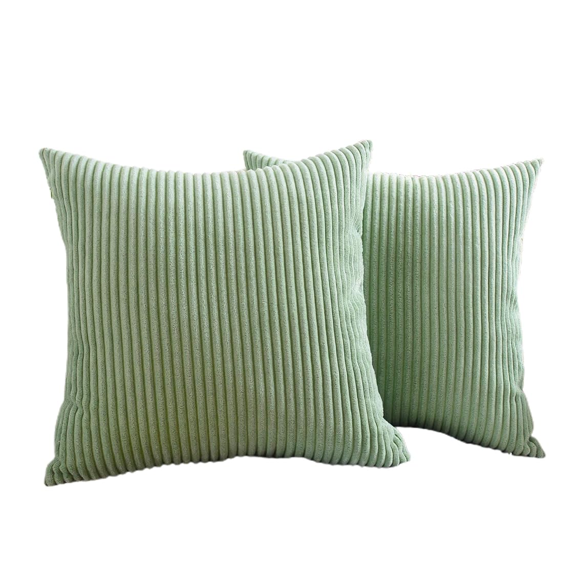 DHKFXKT Corduroy Cushion Covers, 2 PCS Square Striped Pillowcase, Decorative Modern Patchwork Throw Pillow Covers, for Sofa Chair Couch/Bedroom Decorative, 16x16 Inch Sage Green 40x40 cm