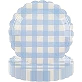 50PCS Light Blue Scalloped Paper Plates - 7Inch Striped Dessert Plates for Cake Salad Fruit Disposable Decorative Dinner Dessert Serving Plates for Birthday Baby Shower Wedding Party Supplies