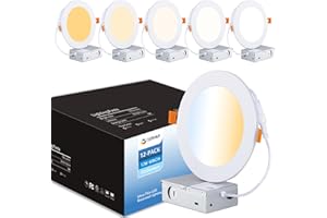 CycevSun 6 Inch LED Recessed Light Canless Wafer Pot Lighting, Dimmable & 3000K 4000K 5000K Selectable, 12W, 120V, IC Wet Rated, ETL, 12 Pack