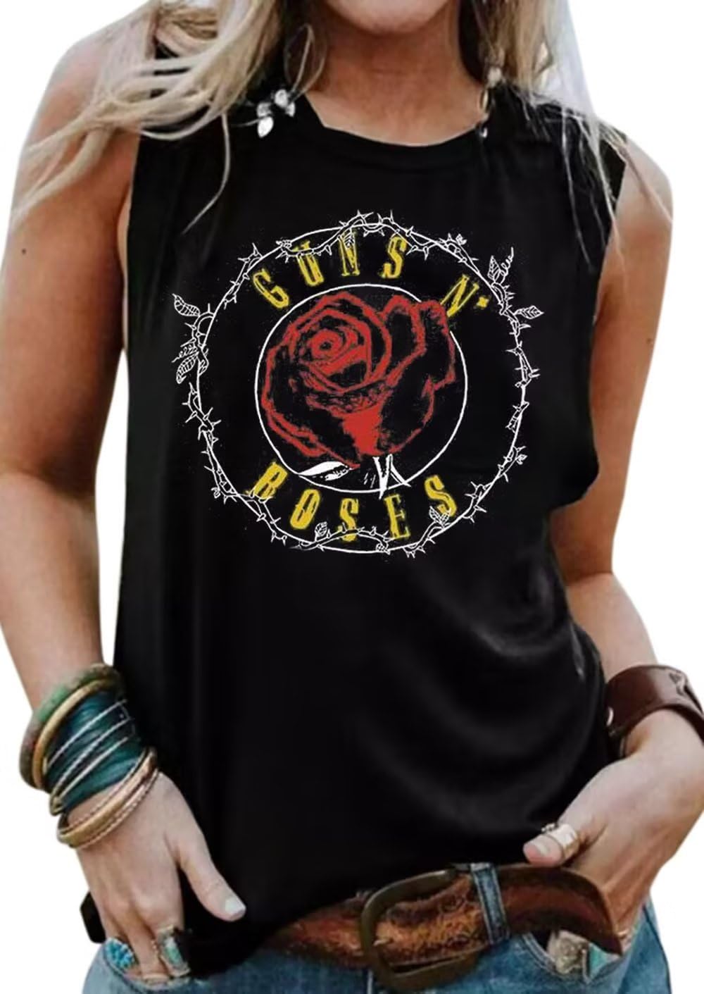 Photo 1 of VKEGNIO Roses Tank Top Women Funny Roses Graphic Sleeveless Shirt Summer Letter Print Casual Tank Skull Head Tank (Small, Black)