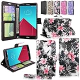 LG G Stylo Case - Cellularvilla Diamond Glitter Pu Leather Wallet Flip Open Pocket ID Card Holder Slots Case Pouch Cover with Wrist Strap for LG LS770 / LG G Stylo / LG G Stylus (Black+Pink_Flower)