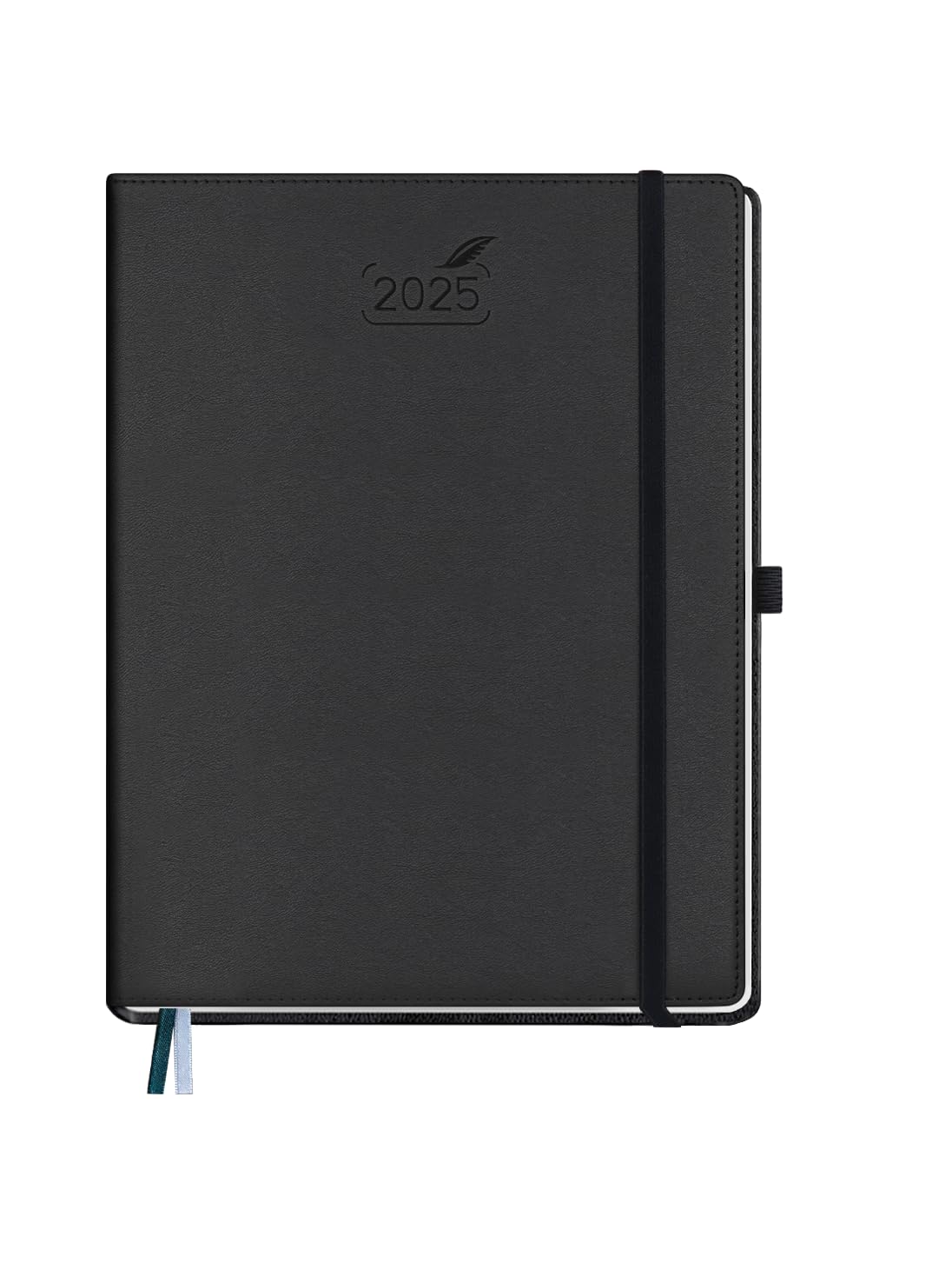 BEZEND 2025 Diary A4 Week to View 28.5 x 21.5 cm - Large Vertical Weekly Planner with 100 gsm Paper & Monthly Tab. Appointment Diary 25 with Pen Holder & Vegan Leather Hardback - Black