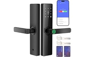 JNZCH Smart Fingerprint Door Lock, Keyless Entry Front Door Lock Deadbolt with Doorbell, Smart Mortise Lock Built in App Control, IC Card, Keys, Anti-Peep Touchscreen, Perfect for Home/Apartment