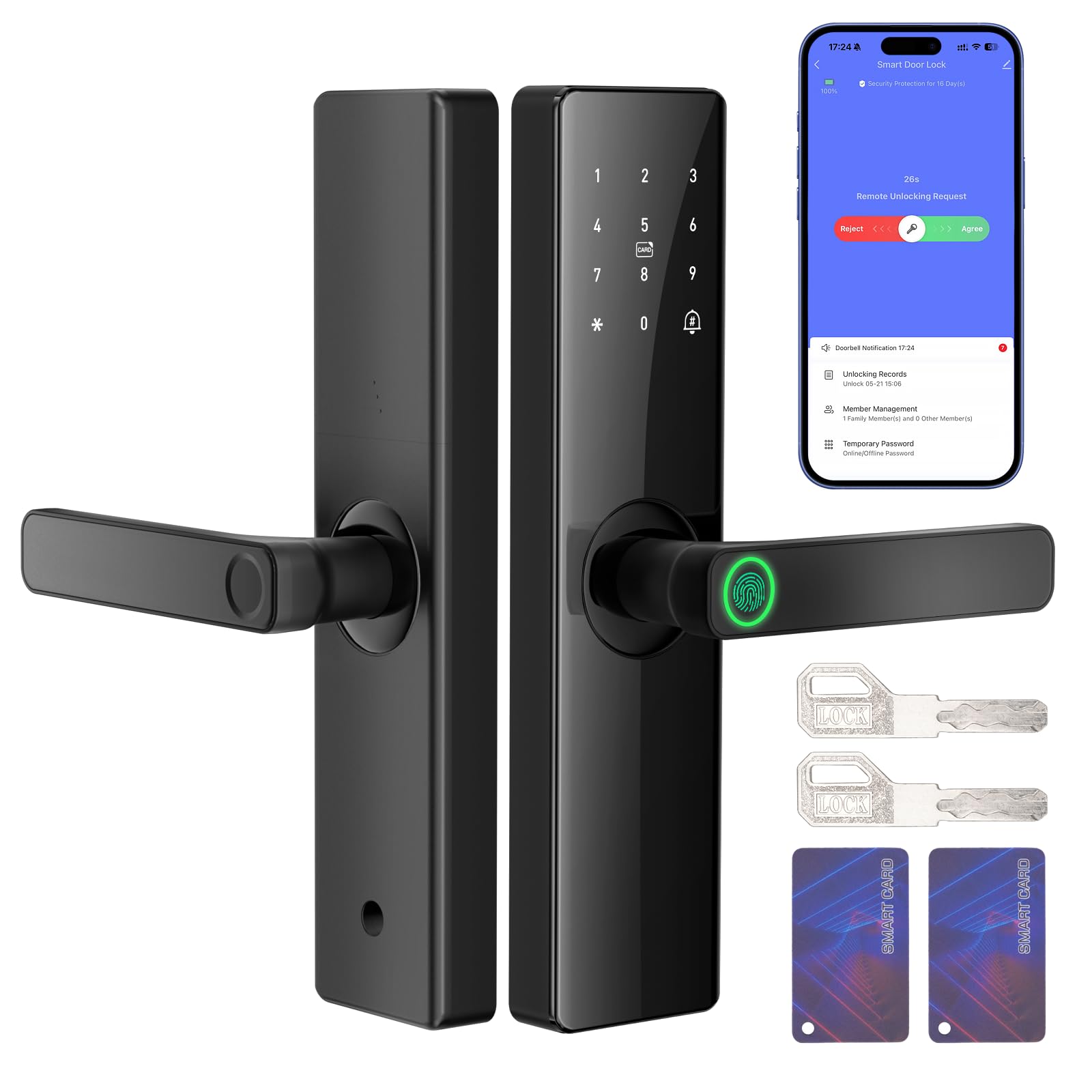 Photo 1 of Smart Fingerprint Door Lock, Keyless Entry Front Door Lock Deadbolt with Doorbell, Smart Mortise Lock Built in App Control, IC Card, Keys, Anti-Peep Touchscreen, Perfect for Home/Apartment