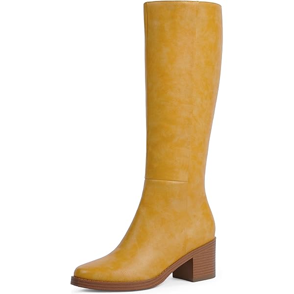 yello ブーツ　FLAT TIRE LIFTED TALL BOOTS Amazon.com | VBDB Knee High Boots for Women Square Toe Chunky