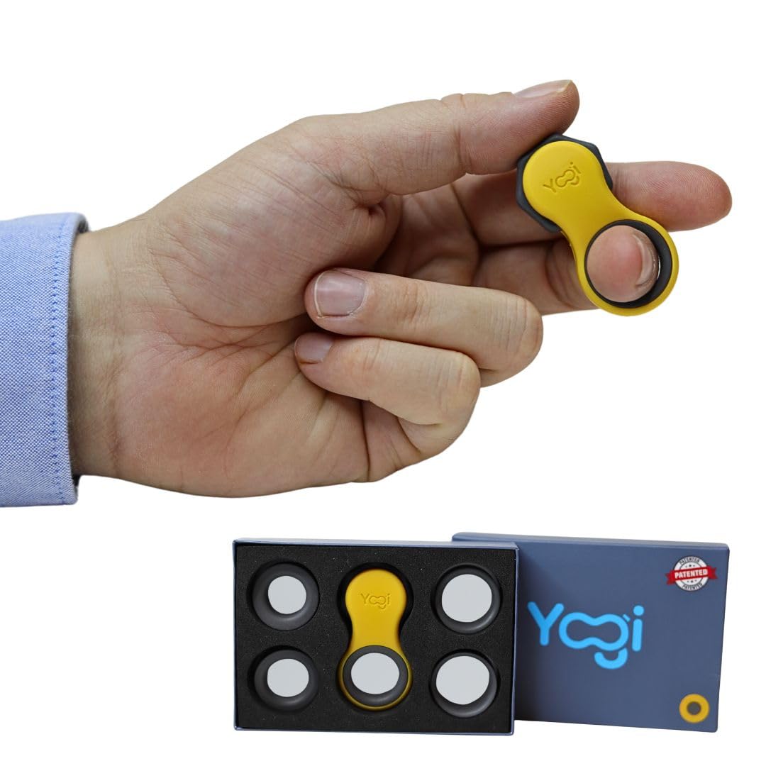 Photo 1 of Yogi Fidget Toy – Silent Sensory Spinner for Adults & Kids – Stress Relief Fidgets for ADHD, Anxiety – Fidget Toys for Adults – Includes 5 Finger-Fit Rings – Work, School & Travel – Amber