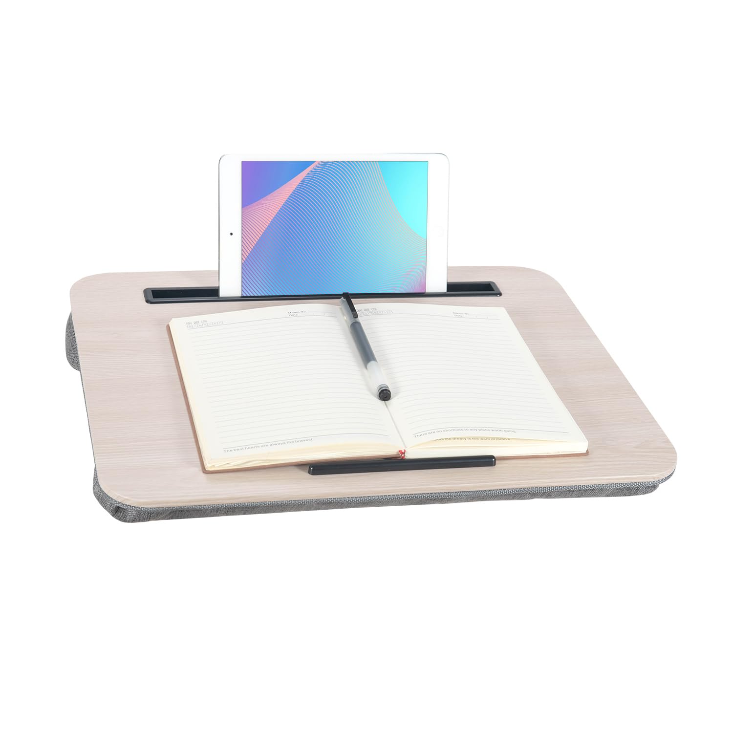 Photo 1 of Portable Laptop Desk Fits Up to 16“ Laptops, with Tablet Slot, Built-in Cushion, Great for Home & Office,Lap Desk for Laptop,Lap Desk with Cushion (Light Wood, Medium)