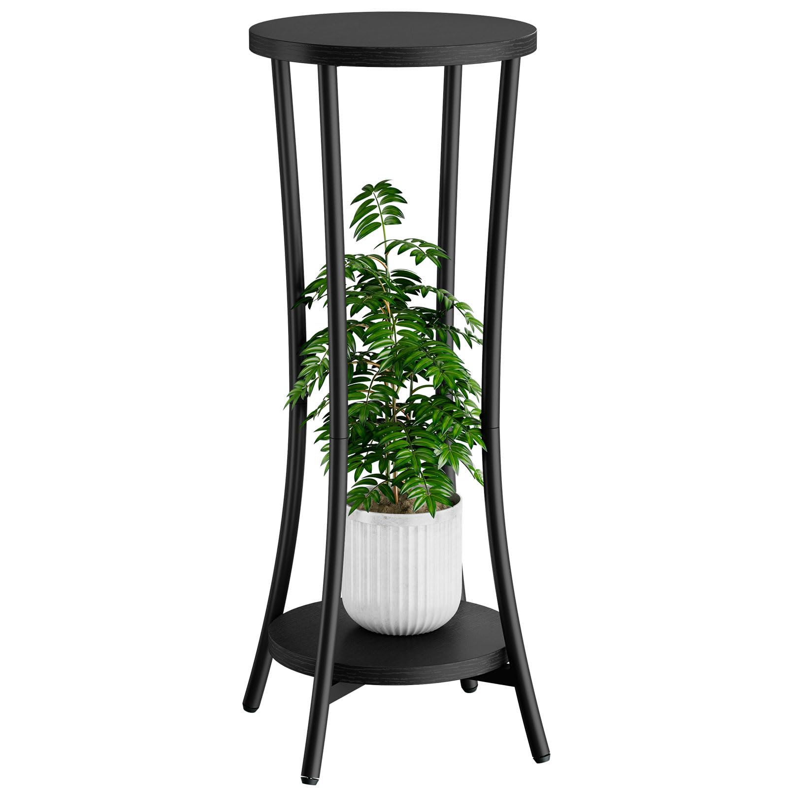Photo 1 of **MISSING A LEG** IBUYKE 30 Inch Tall Plant Stand Indoor, 2 Tier Wood Corner Plant Stand, Modern Round Plant Shelf Flower Stand for Living Room Patio Balcony Garden, Black TMJ074B