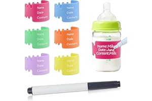 NOTOKE 6PCS Bottle Labels Daycare Reusable, Waterproof Silicone Baby Bottle Labels for Daycare,Write and Reuse Sippy Cup Bands Baby Bottle Labels with Marker(6 Color)
