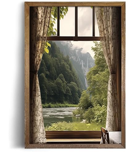 Décoration Murale Rustique Avec Vue Sur La Forêt Depuis Une