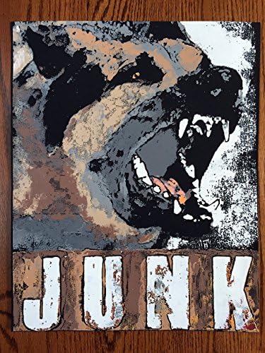 16" x 20" - Junkyard Dog - Limited Edition Hand Screen Printed Art Painting German Shepard Guard Dog With A Bite! Folk Art by Artist Rob Johnston