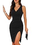 oten Women Sleeveless V Neck Wrap Sheath Ruch