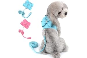 SELMAI Bling Rhinestone Dog Harness Bow Girls Soft Suede Leather for Small Pet Puppy Doggie Cat Girls Vest Collar Leash Set Adjustable/No Pull Chihuahua Yorkie Harness Walking Running Blue S