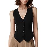 QINSEN Womens V Neck Vest Top Sleeveless Button Down Fully Lined Solid Going Out Crop Tops