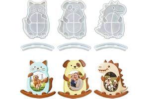 HyzaPhix 3Pcs Photo Frame Silicone Molds, Cute Animal Resin Molds for Photo Frame, Cat Dog Dinosaur Shape Epoxy Casting Mold 