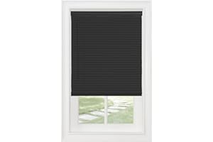 PowerSellerUSA Cordless Window Blinds, Privacy & Light Filtering 1" Slats Vinyl Mini Blind, Anti-UV Window Treatment, Fits Windows 18" - 72", Black, 34" (Width) x 64" (Length)