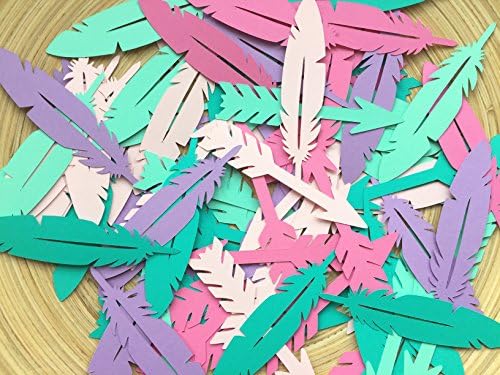100 Arrow and Feather Confetti - 3.5" Inch (Pink Mint Purple Teal)