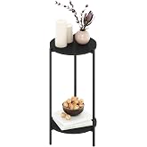 Furinno Besi 2-Tier Modern Tall Round Side End Table with Sturdy Metal Legs, 11.57 (W) x 8.16 (H) x 4.36 (D) inches, Americano