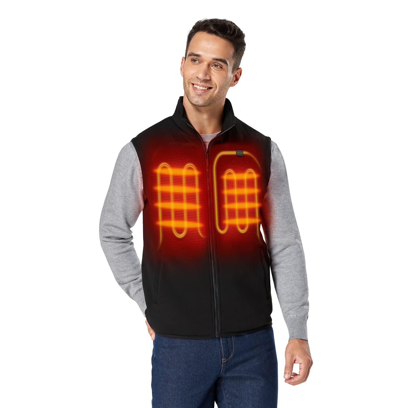 ORORO [Upgraded] Men's 4-Zone Heated Fleece Vest with Heated Collar, Lightweight Heating Vest with Battery