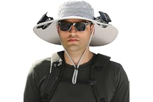 WARTLEVES Wide Brim Solar Fan Outdoor Fishing Hat, Men Sun Hat with 2 Solar Fan Fishing Hats, 3 Speed Adjustable Fan Hat