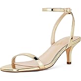 GENSHUO Women's Kitten Low Heels Square Open Toe Ankle Strap Sandals Sexy Strappy 2 Inch High Heels for Women Comfort Dress Party Wedding Shoes