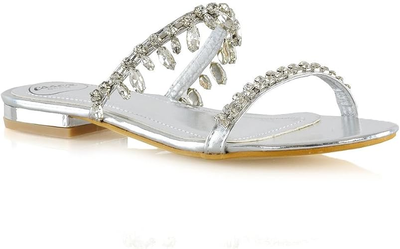 silver slip on sandals