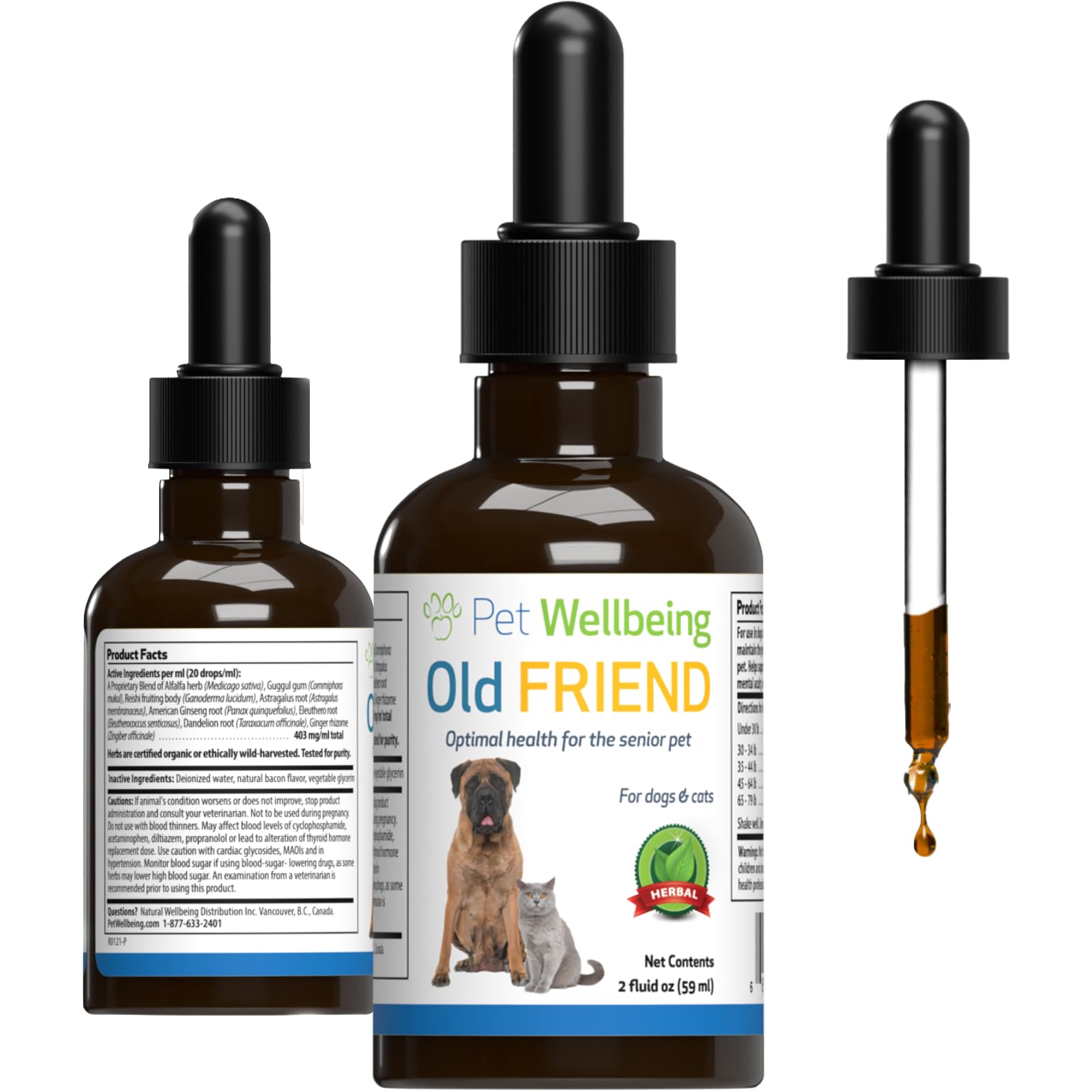 Pet Wellbeing Old Friend for Senior Cats - Supports Immune System Health, Joint Mobility, Healthy Energy Levels, Alfalfa, Reishi - Veterinarian-Formulated Herbal Supplement 2 oz (59 ml)
