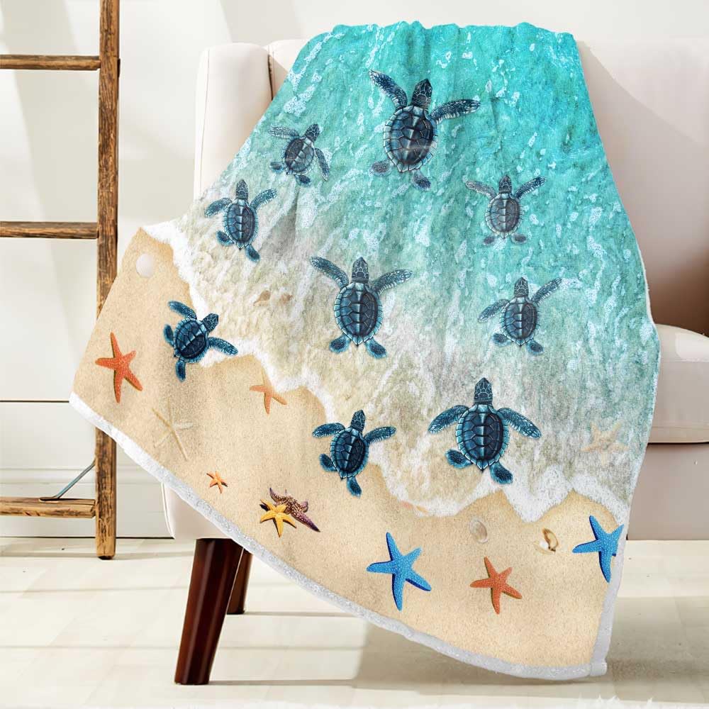Photo 1 of JAWO Sea Turtle Blanket Coastal Throw Cozy Beach and Nautical Sea Turtles Blanket Sea Animal Starfish Turtle Blankets Throws Gifts for Kids and Adults 50" x 60"