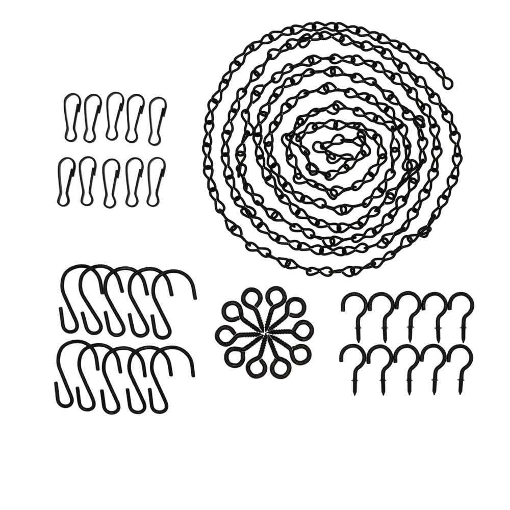 Black Hanging Chains,196 Inch Hanging Basket Chain Set,Picture Hanging Chain with 10 Hanging Clasps,10 S Hooks,10 Sheep's Eye Nails,10 Question Mark Hooks for Bird Feeders,Wind Chimes,Planters (Black)