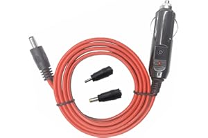 AEISVIK DC 5.5 x 2.1mm Connector Car Charger Power Supply Cord 4ft - 12v 24v Cigarette Lighter Male Plug with LED Light 16AWG Wire 15A Fuse for Portable DVD Player, Car, Camera