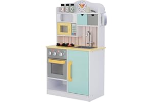 Teamson Kids Little Chef Florence Classic Interactive Wooden Play Kitchen with Accessories and Storage Space for Easy Clean Up, White with Mint Green and Yellow Accents