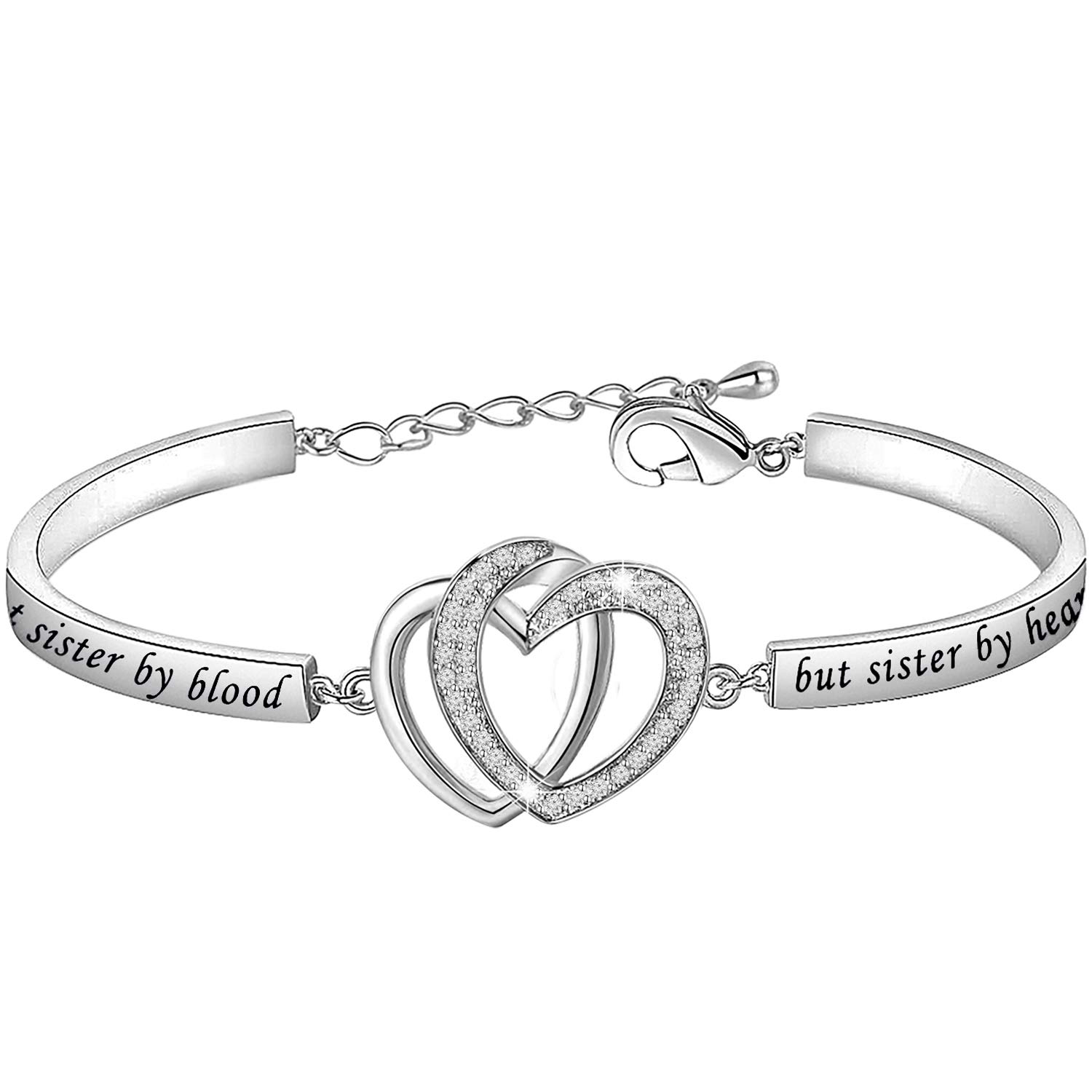MYSOMY Not Sister by Blood but Sister by Heart Bracelet Best Friends Gift for Sister in Law Soul Sister Gift (White Gold)