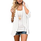 Magritta Womens Casual Open Front Cardigans Lightweight Soft Draped Ruffles 3/4 Sleeve Cardigan