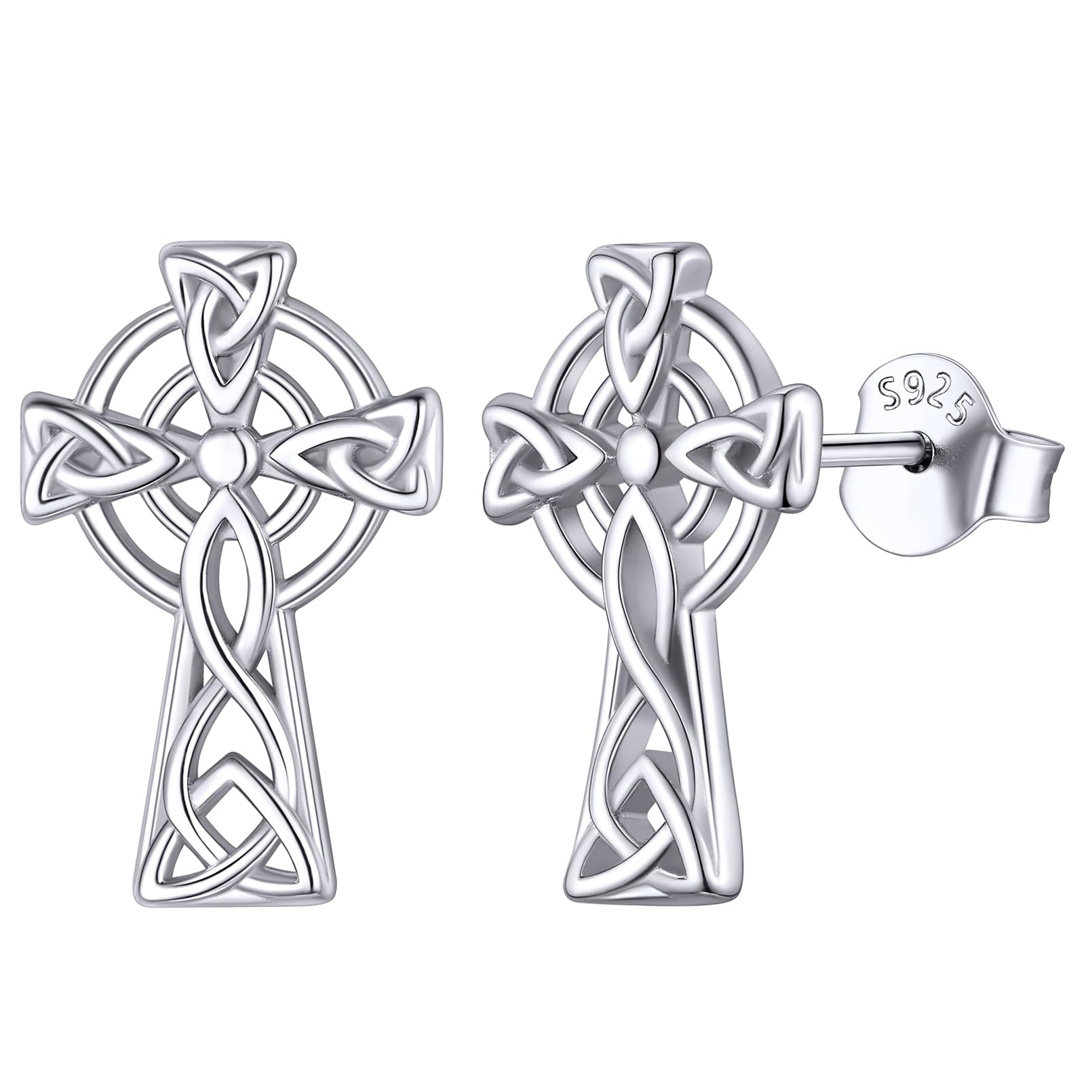 ChicSilver Silver Stud Earring for Women Sterling Silver Celtic Cross Ear Studs Piercing Jewellery for Lady