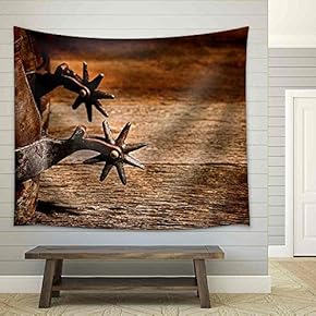 American West Rodeo Vintage Riding Spurs with Sharp Spikes Rowel - Fabric Wall Tapestry Home Decor - 51x60 inches