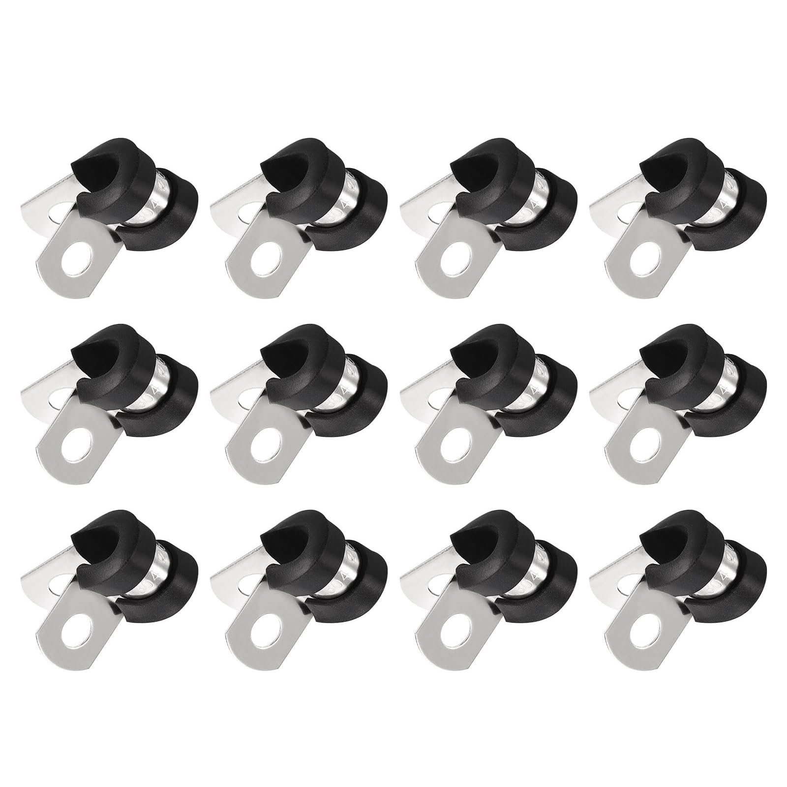 Unifizz 24Pcs 1/4 Inch(6mm) Cable Clamp, Rubber Cushioned Insulated Clamp 304 Stainless Steel R Shape Bracket Metal Hose Clamp Tube Holder for Pipe Wire Tube