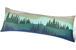 PLAY TAILOR Body Pillow Cover with Zipper 20x54 Soft Velvet Body Pillow Case Patterned Long Pillowcase for Adults Green Blue Mountain