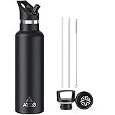 Arslo Stainless Steel Double Wall Water Bottles 25 Ounce, Vacuum Insulated Bottle With Straw Lid, Insulated Water Bottle Keeps Water Cold for 24 Hours, Hot for 12 Hours, Hiking, Sports