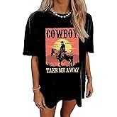 Women's Western Cowboy Shirts Vintage Rodeo Graphic Oversized Tops Country Music Tees Short Sleeve Cowgirl T-Shirt