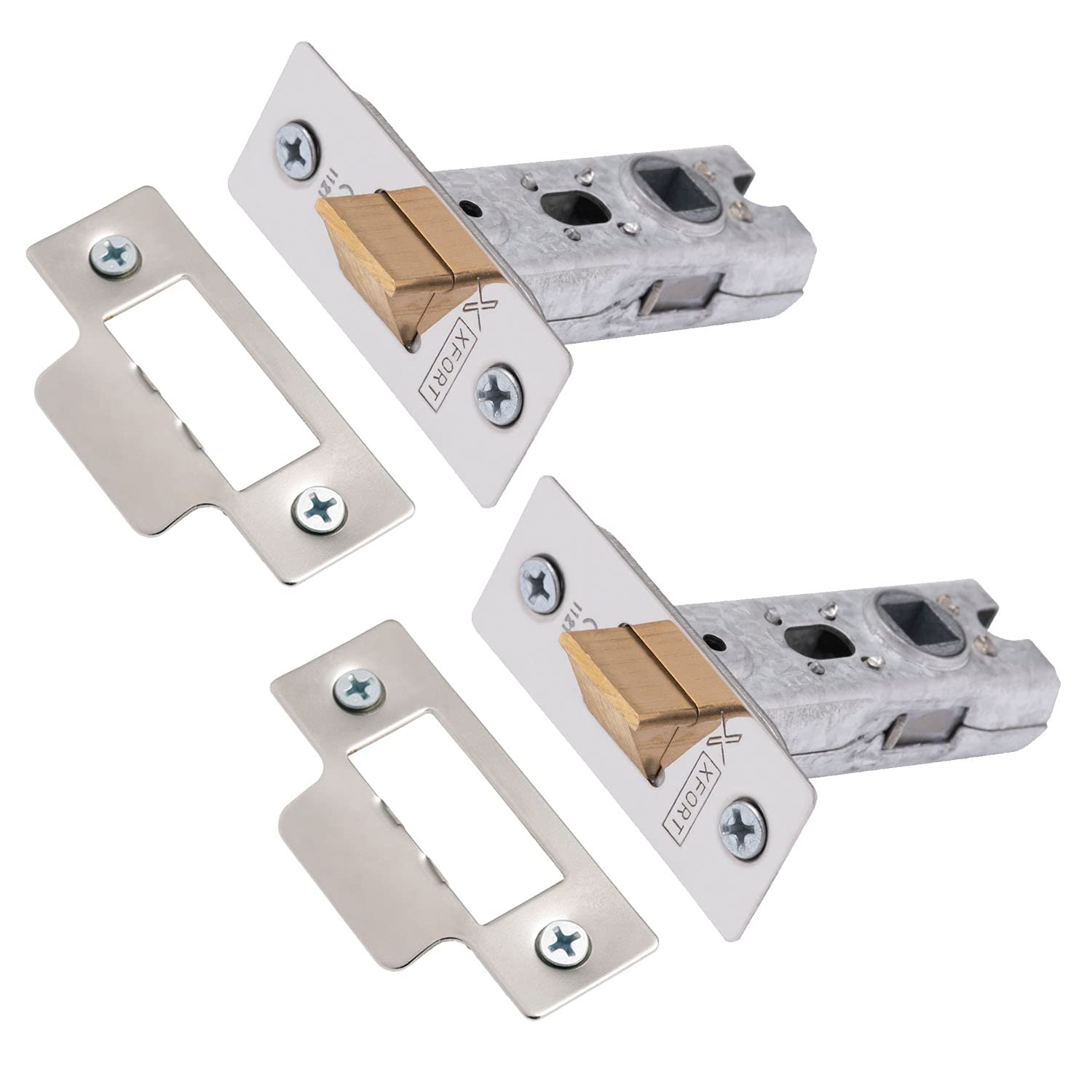 XFORT Tubular Latch, Polished Chrome, Tubular Door Latch for Internal Wooden Doors, (2 Pack, 65mm).