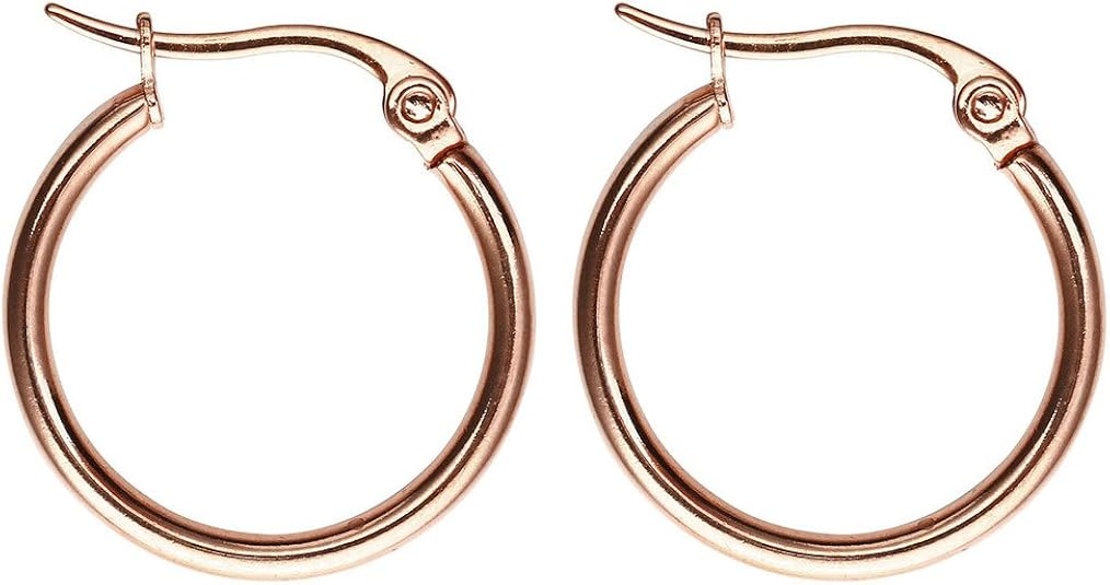 JOVIVI 2pcs Womens Stainless Steel Rose Gold Round Small Tube Hoop