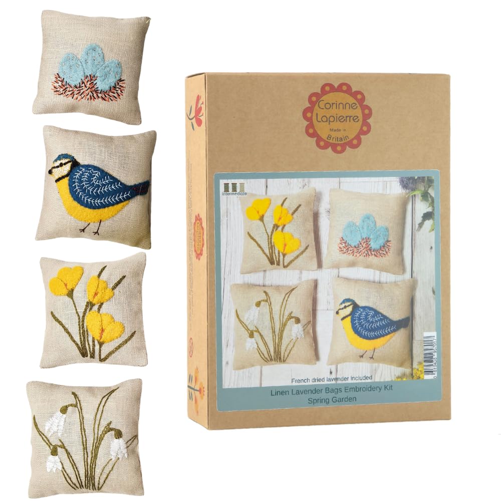 Corinne Lapierre Linen Lavender Bag Embroidery kit - Spring Garden