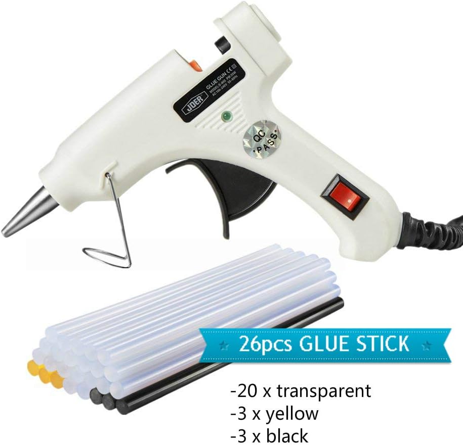 20W Hot Melt Glue Gun Kits with 26pcs Three Colors Long Hot Glue Sticks (Transparent, Black, Yellow,190mm Length) for DIY Christmas Decoration Crafts Sealing and Home Quick Repair StarView