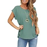 Orchidays Womens Casual Short Sleeve Tops Dressy Crew Neck Side Button Shirts Blouse