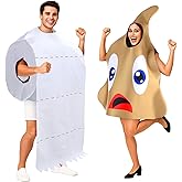 Newcotte 2 Pcs Halloween Poop and Toilet Paper Couples Costume Large Poop Emoticon Costume Giant Toilet Paper Roll Hilarious Cos for Women Men One Size Fit Halloween Party Clothes for Adults