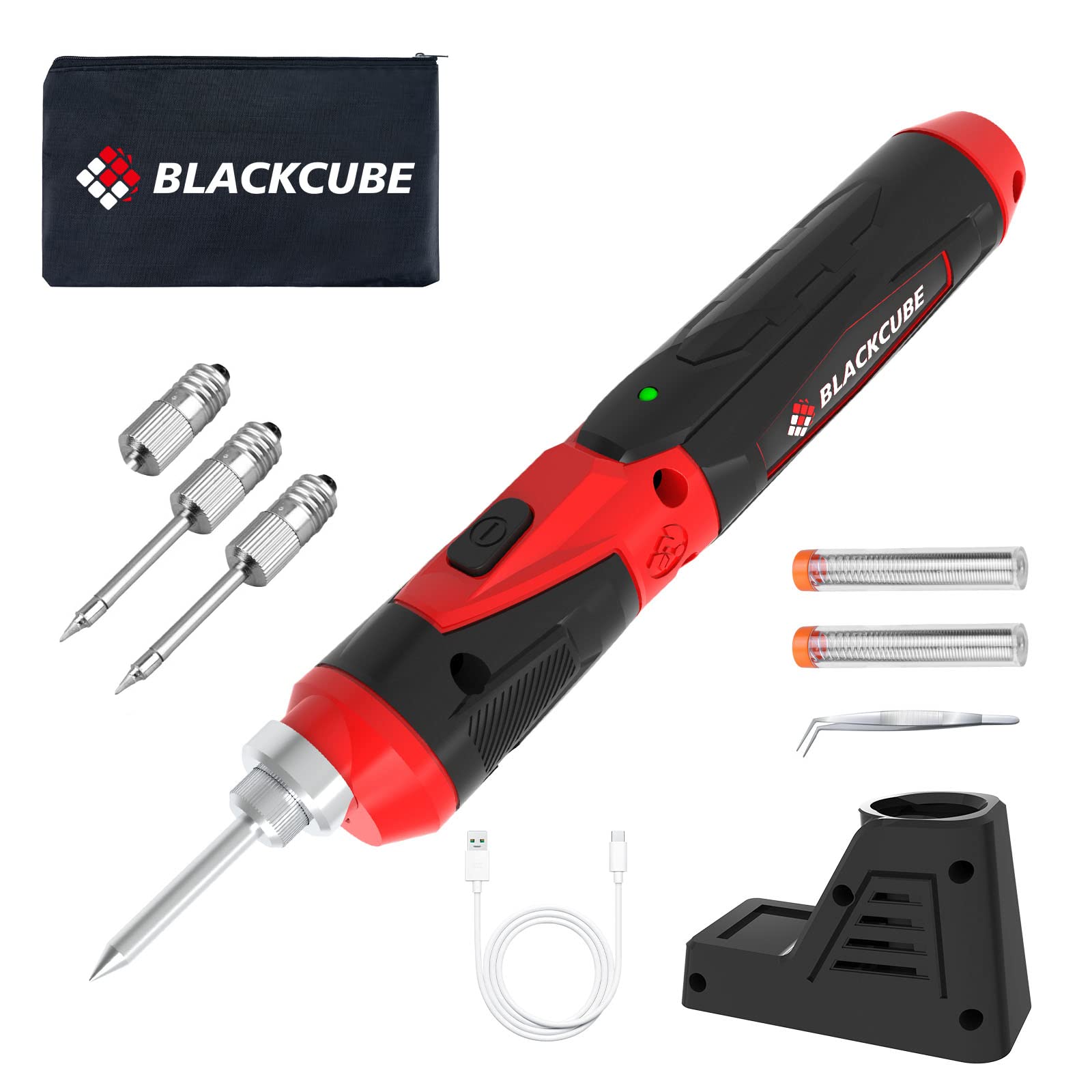 Photo 1 of BLACKCUBE 4V Cordless Soldering Iron Kit, Rechargeable Soldering Iron with 2000mAH Rapid Heat Lithium-Ion Battery, LED Spotlight & Solder Tips, Professional Portable Welding Tool for DIY and Home Use